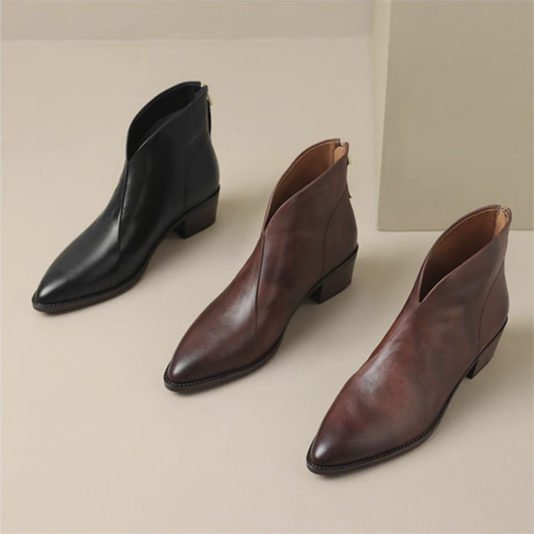 Women's pointed toe ankle boots with low block heels