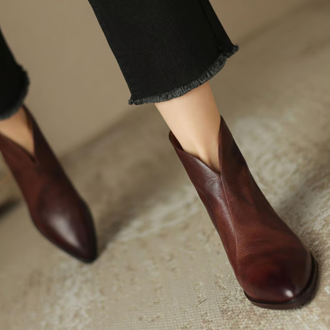 Women's pointed toe ankle boots with low block heels
