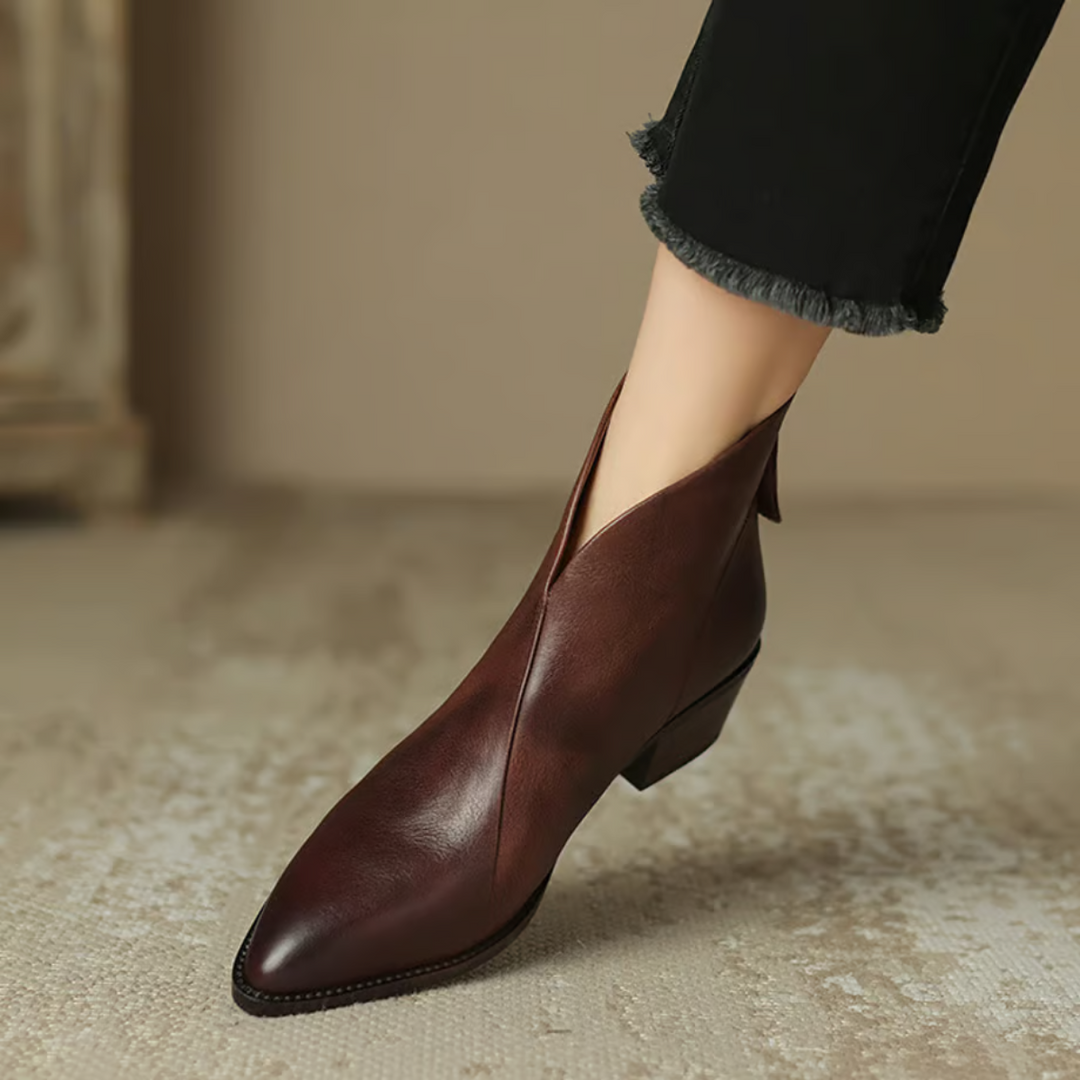 Women's pointed toe ankle boots with low block heels