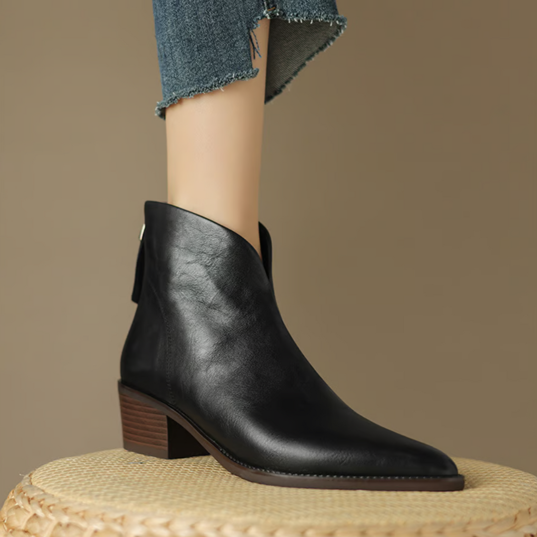 Women's pointed toe ankle boots with low block heels