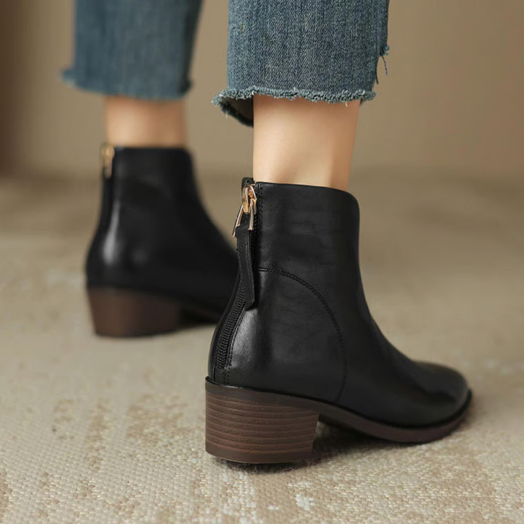 Women's pointed toe ankle boots with low block heels