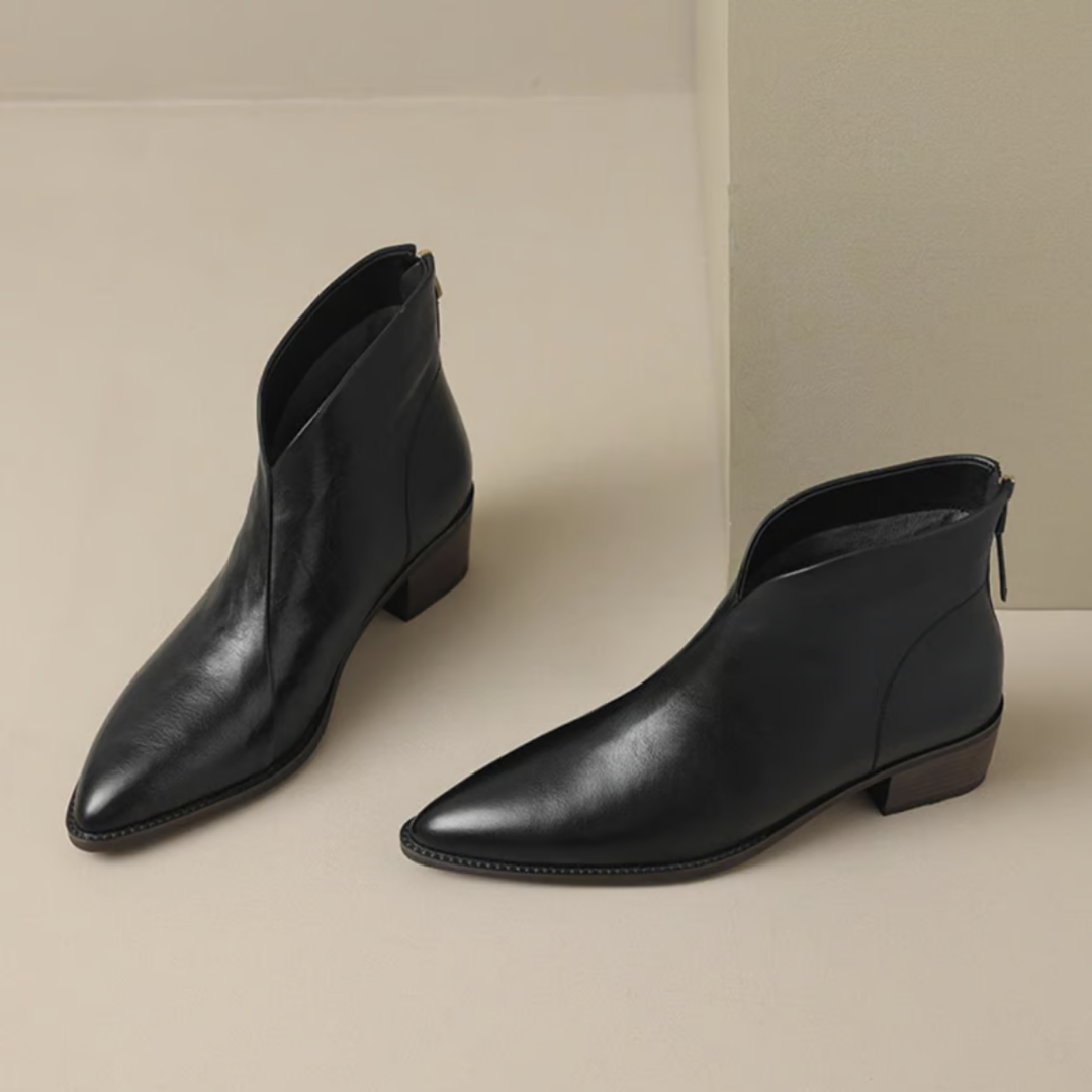Women's pointed toe ankle boots with low block heels