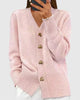 Women's V-neck cardigan with gold-tone buttons, long sleeves and ribbed trims