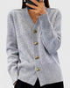 Women's V-neck cardigan with gold-tone buttons, long sleeves and ribbed trims