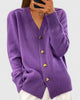 Women's V-neck cardigan with gold-tone buttons, long sleeves and ribbed trims