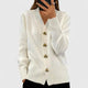 Women's V-neck cardigan with gold-tone buttons, long sleeves and ribbed trims