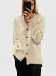 Women's V-neck cardigan with gold-tone buttons, long sleeves and ribbed trims