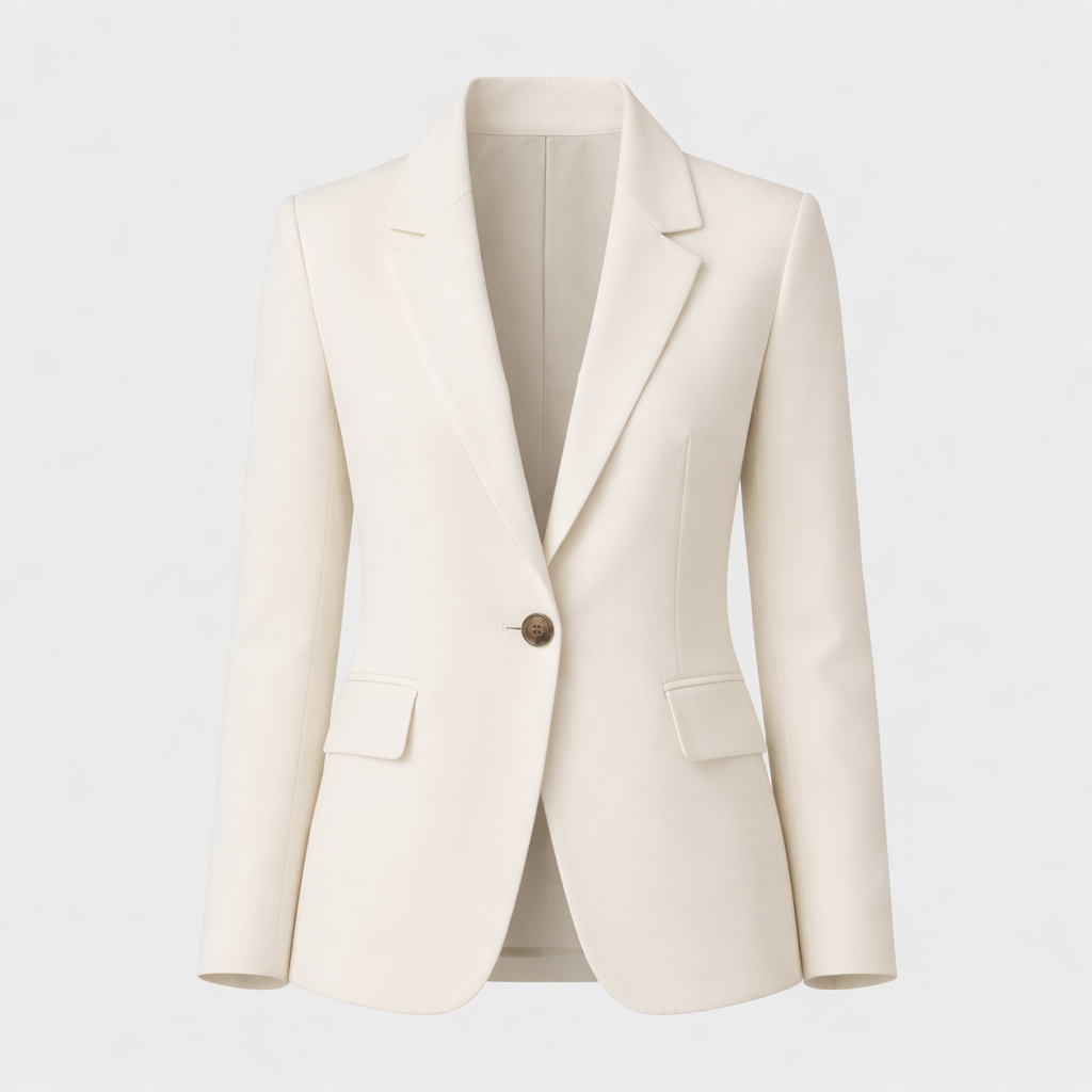 Women's fitted blazer with notched lapels, long sleeves and flap pockets