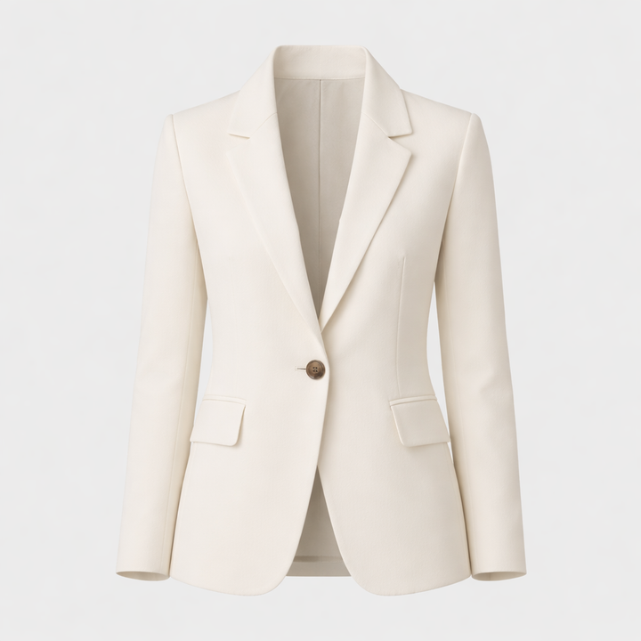 Women's fitted blazer with notched lapels, long sleeves and flap pockets