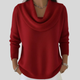 Women's ribbed jumper with draped cowl neck and long sleeves