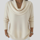 Women's ribbed jumper with draped cowl neck and long sleeves