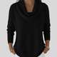 Women's ribbed jumper with draped cowl neck and long sleeves