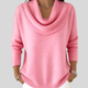 Women's ribbed jumper with draped cowl neck and long sleeves