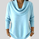 Women's ribbed jumper with draped cowl neck and long sleeves