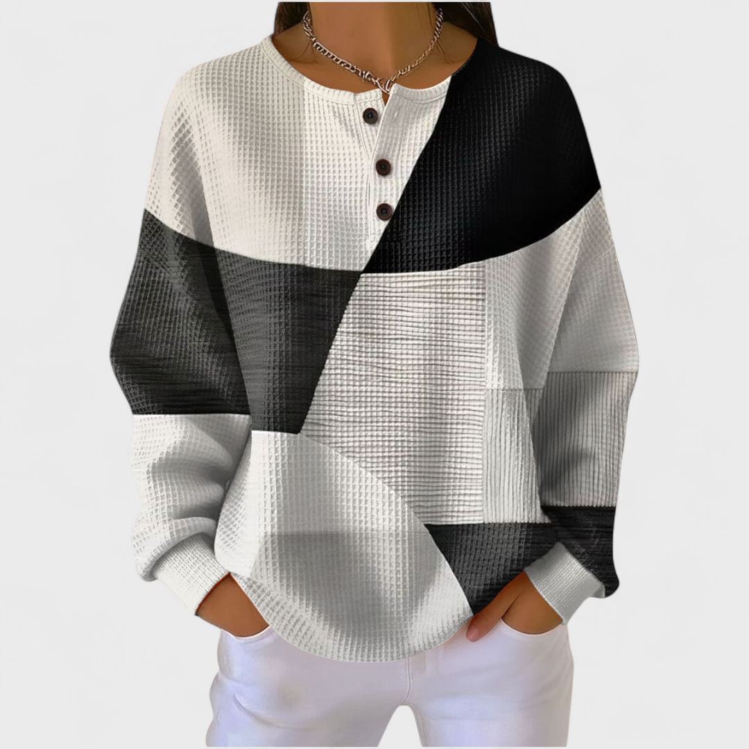 Women's black and white geometric colour block pullover sweater