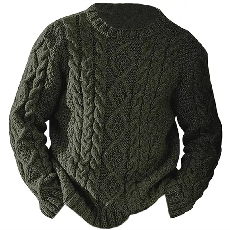 Men's textured cable knit sweater with crew neck and long sleeves