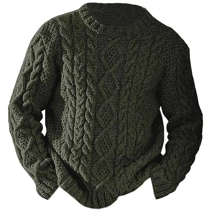 Men's textured cable knit sweater with crew neck and long sleeves