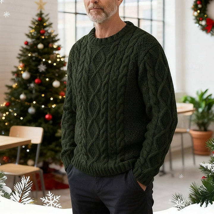 Men's textured cable knit sweater with crew neck and long sleeves