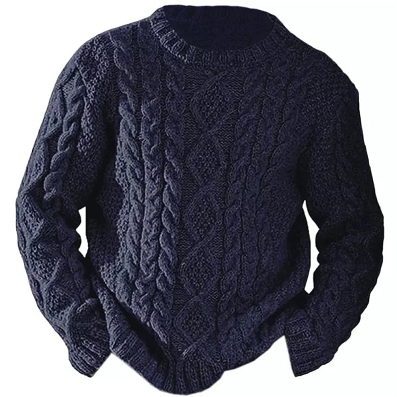 Men's textured cable knit sweater with crew neck and long sleeves