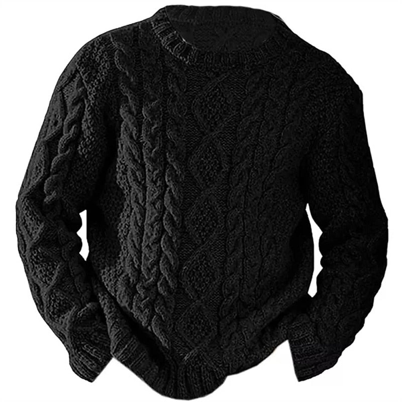 Men's textured cable knit sweater with crew neck and long sleeves