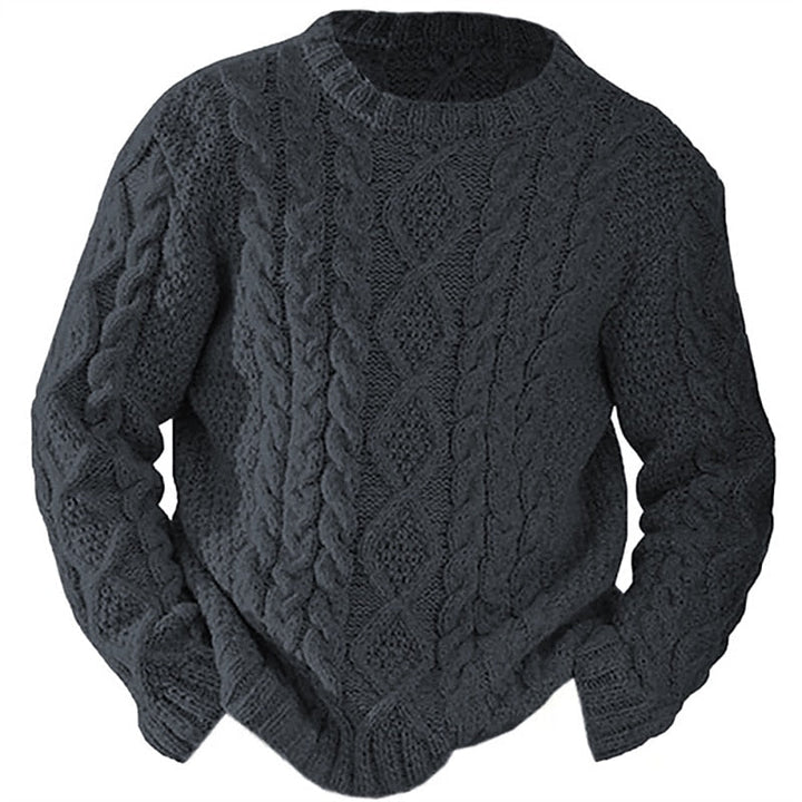 Men's textured cable knit sweater with crew neck and long sleeves