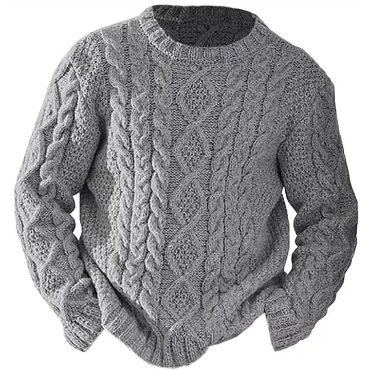 Men's textured cable knit sweater with crew neck and long sleeves