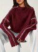 Women's textured knit sweater with crew neck and contrast stitching