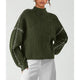 Women's textured knit sweater with crew neck and contrast stitching