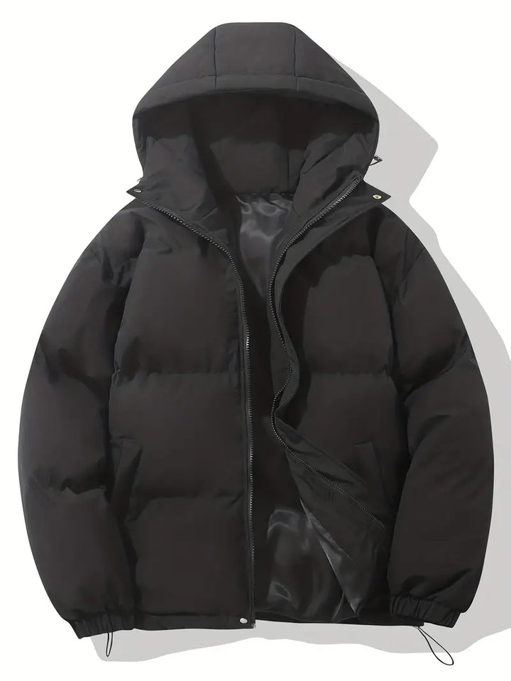 Women's hooded quilted puffer jacket with zip front and adjustable hem
