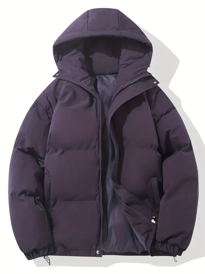 Women's hooded quilted puffer jacket with zip front and adjustable hem