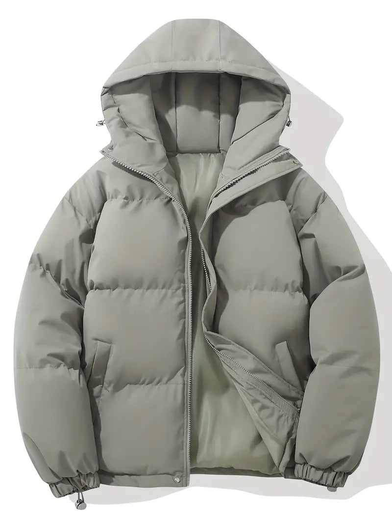 Women's hooded quilted puffer jacket with zip front and adjustable hem