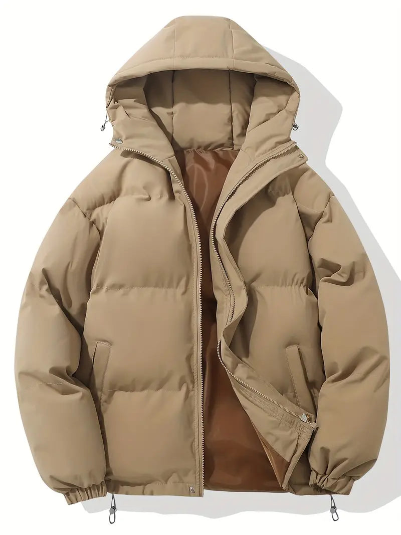 Women's hooded quilted puffer jacket with zip front and adjustable hem