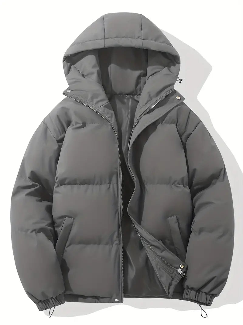 Women's hooded quilted puffer jacket with zip front and adjustable hem