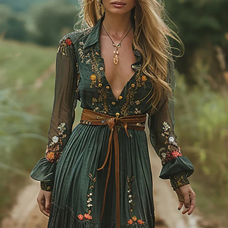 Bohemian Floral Maxi Dress in Green (Almost Sold Out) - View 2 | Bellmere