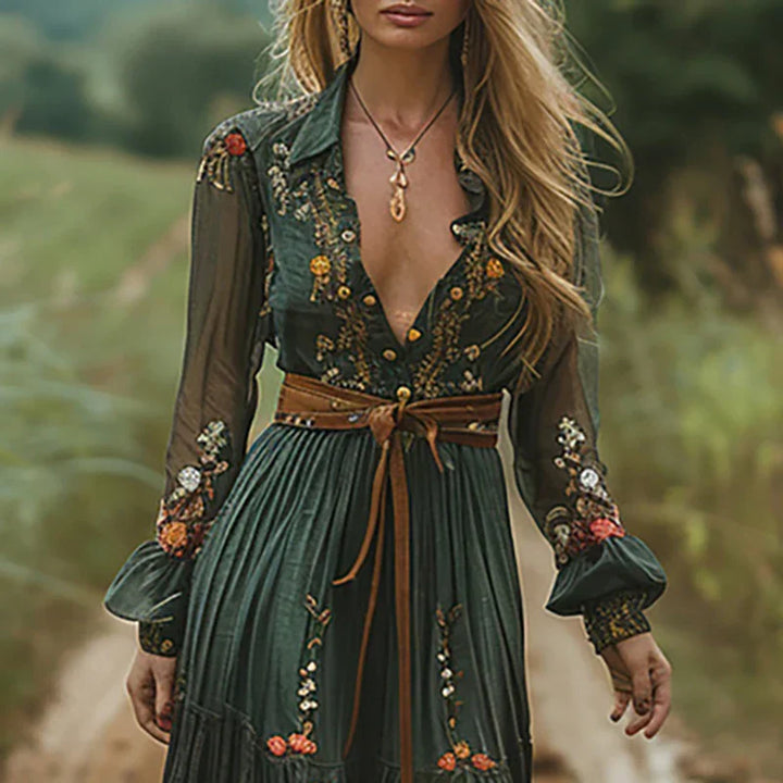 Bohemian Floral Maxi Dress in Green (Almost Sold Out) - View 2 | Bellmere