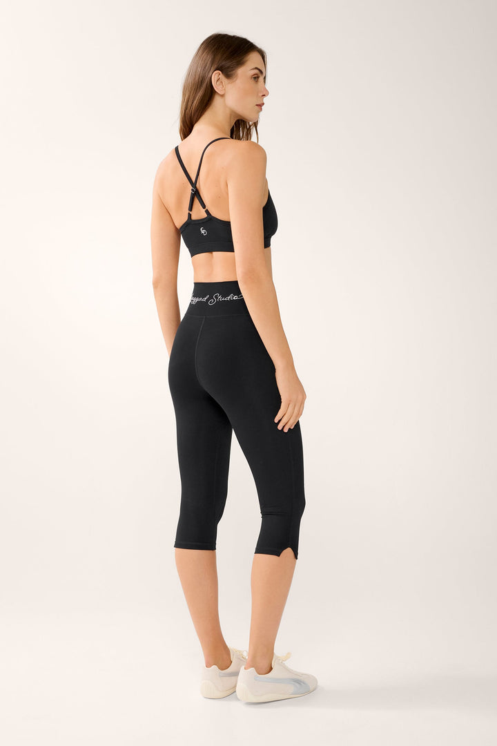Women's High Waisted Cropped Capri Leggings with Side Vents