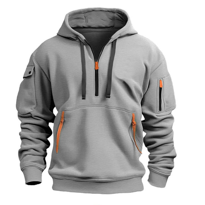 Men's hooded pullover hoodie with long sleeves, drawcord hood and zip pockets