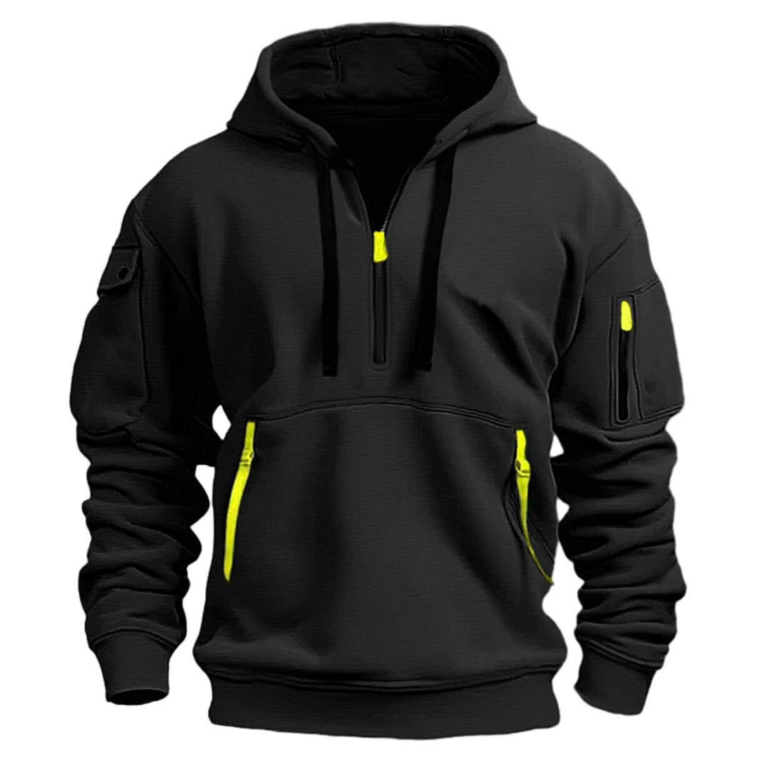 Men's hooded pullover hoodie with long sleeves, drawcord hood and zip pockets