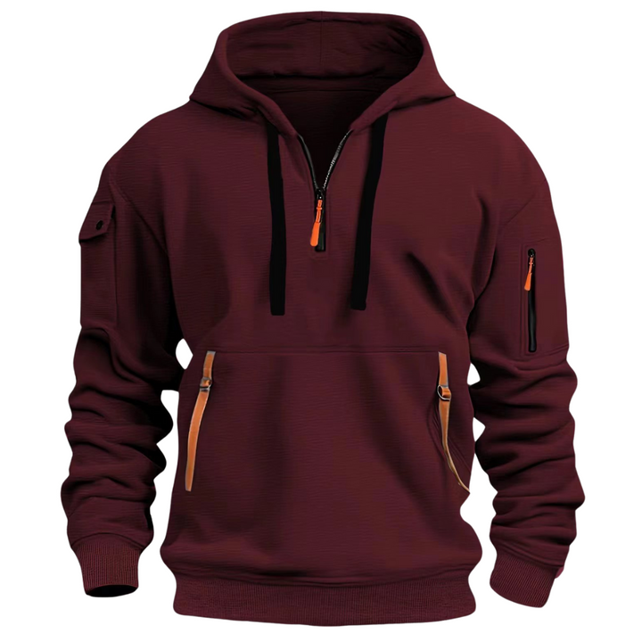 Men's hooded pullover hoodie with long sleeves, drawcord hood and zip pockets