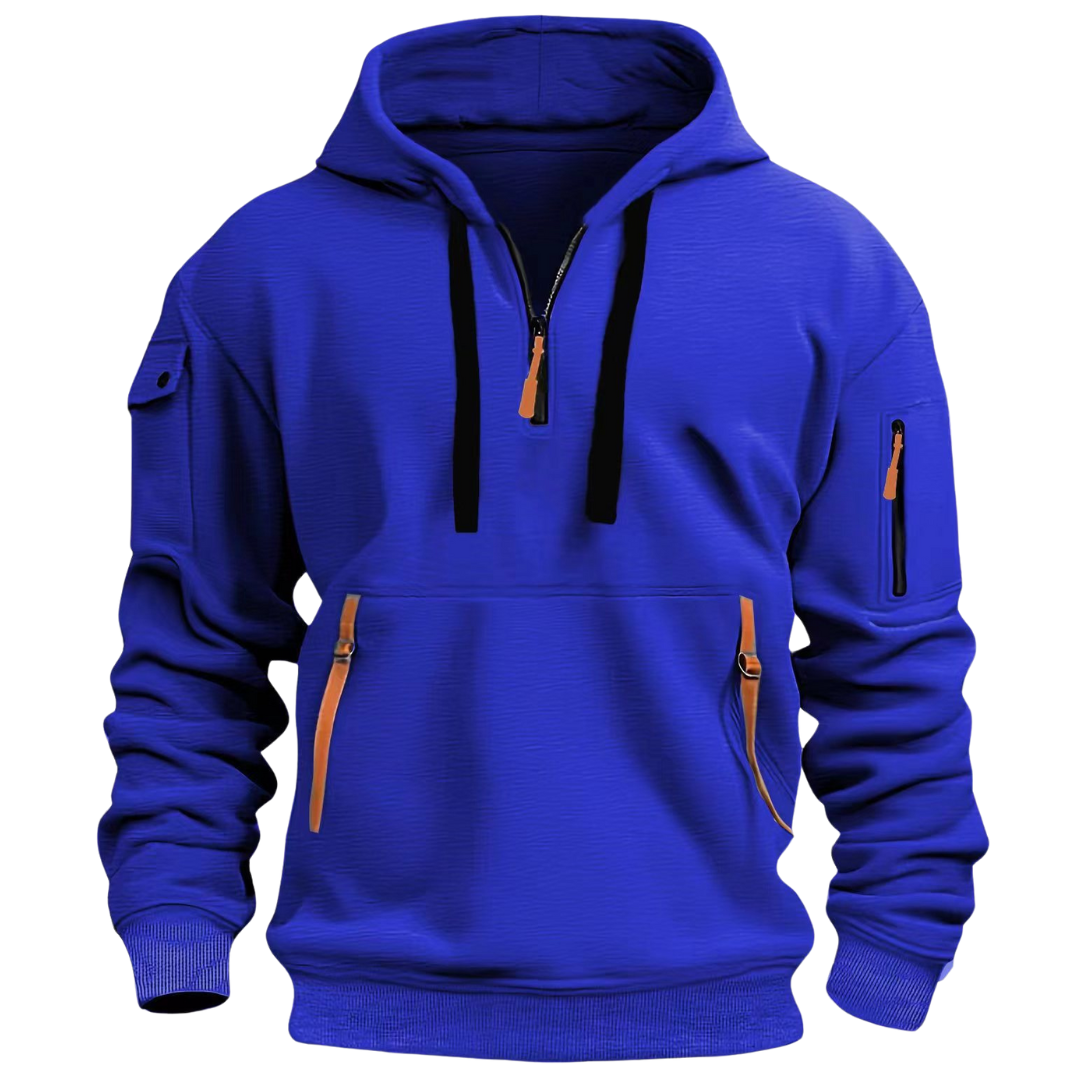 Men's hooded pullover hoodie with long sleeves, drawcord hood and zip pockets