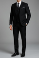 Men's three-piece slim fit suit with tailored jacket and buttoned waistcoat