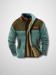 Men's sherpa-lined zip jacket with patterned sleeves and stand collar