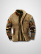 Men's sherpa-lined zip jacket with patterned sleeves and stand collar