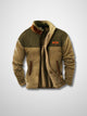 Men's sherpa-lined zip jacket with patterned sleeves and stand collar