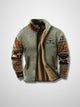 Men's sherpa-lined zip jacket with patterned sleeves and stand collar