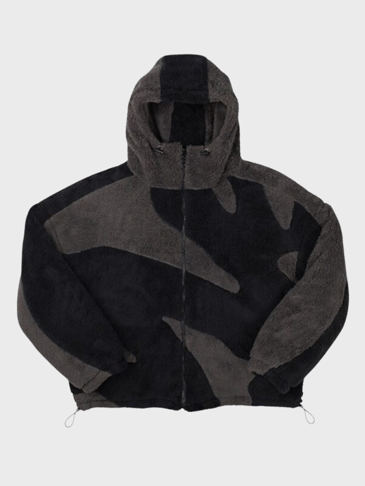 Men's hooded jacket with contrasting geometric panels and zip front