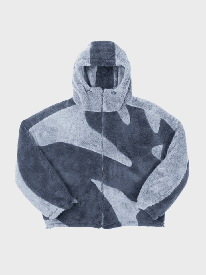 Men's hooded jacket with contrasting geometric panels and zip front