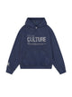 Women's blue graphic hoodie with hood, kangaroo pocket and ribbed trims
