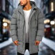 Men's longline hooded puffer coat with quilted panels and front pockets