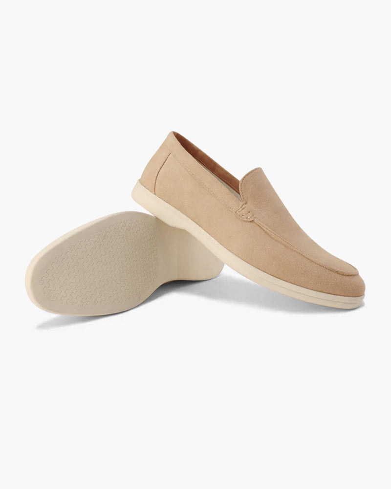 Unisex slip-on loafers with moc toe and raised wedge sole